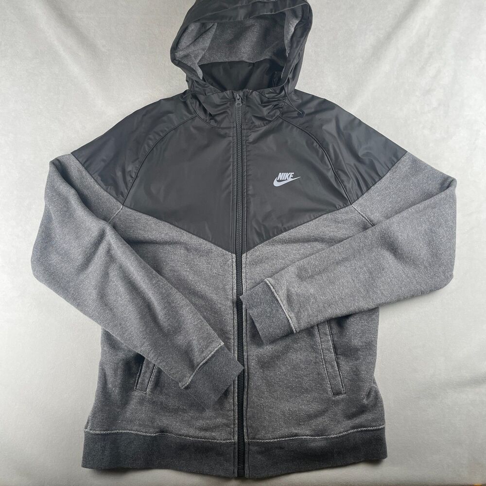 Nike Windrunner Hoodie Jacket Men L Gray Black Fleece Mix Full Zip NSW 616625071